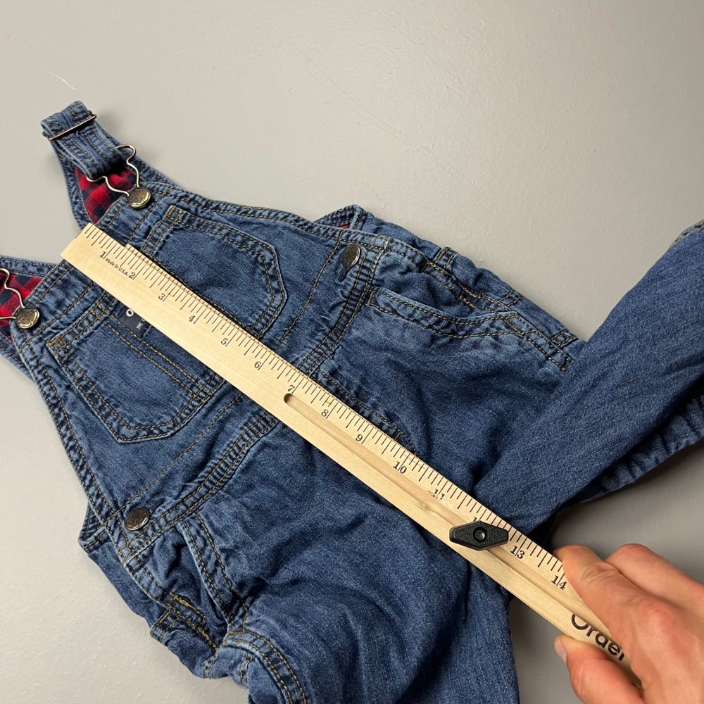 OshKosh B'gosh Denim Overalls Kids 24M Blue Flannel Lined Plaid 1M185310 - Picture 10 of 13